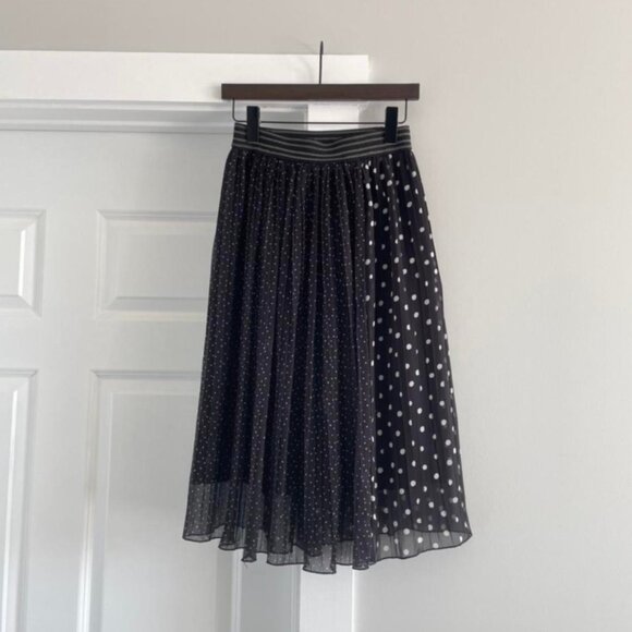 ZARA Black Polka Dot Pleated Midi Skirt - Picture 3 of 5